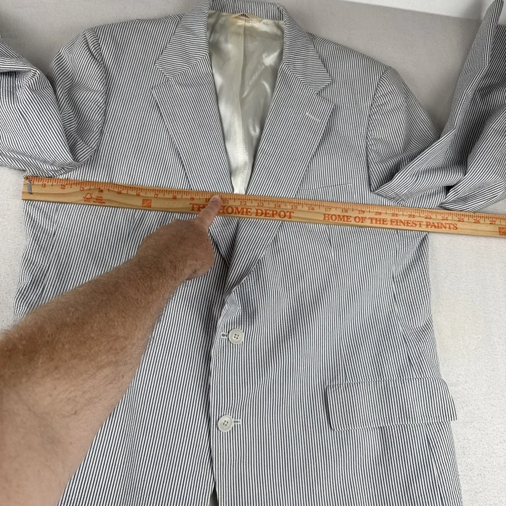 Luden's Charleston SC Mens Seersucker Blazer 46L blue white lightweight Cotton